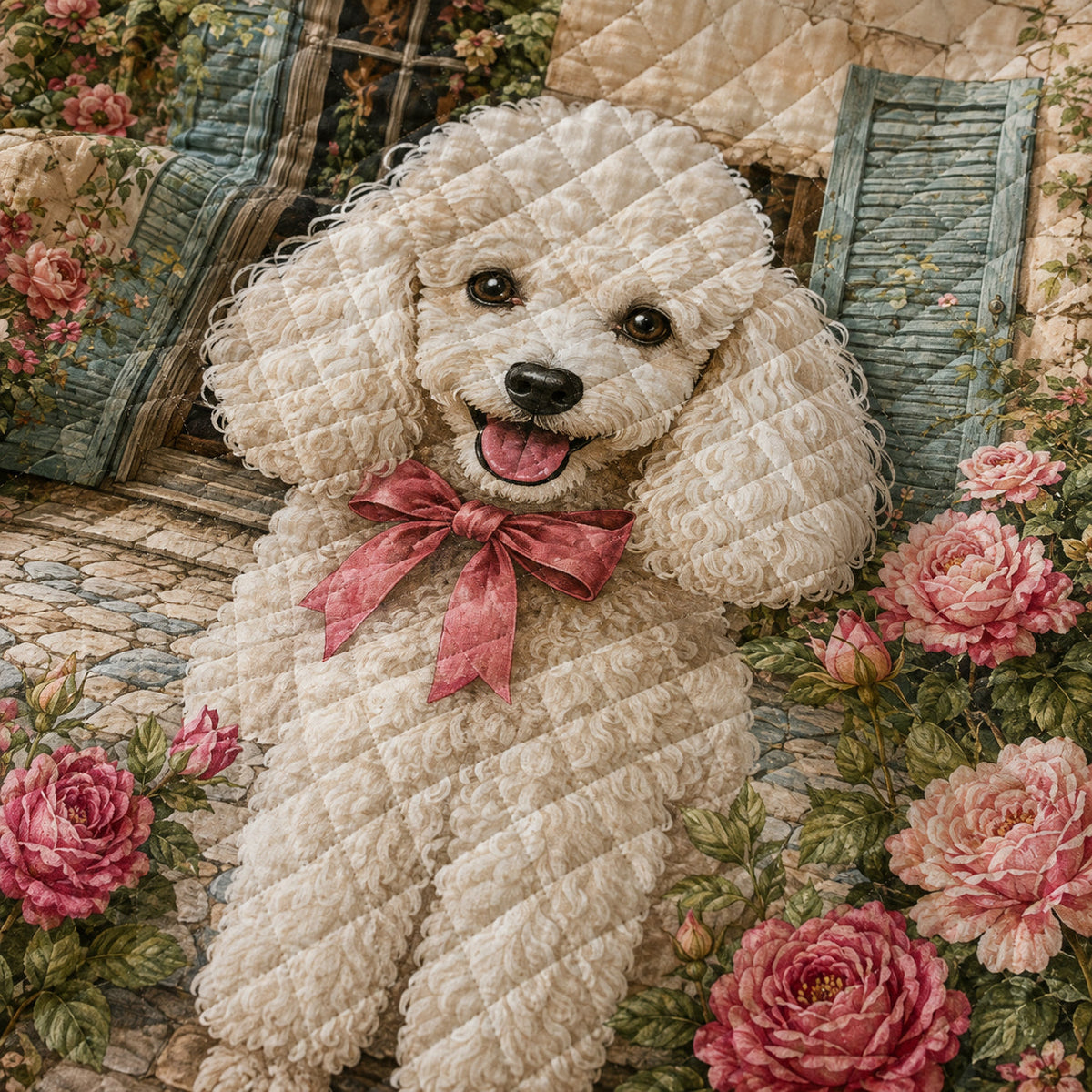 White Poodle Floral Quilt Set – additional view 2