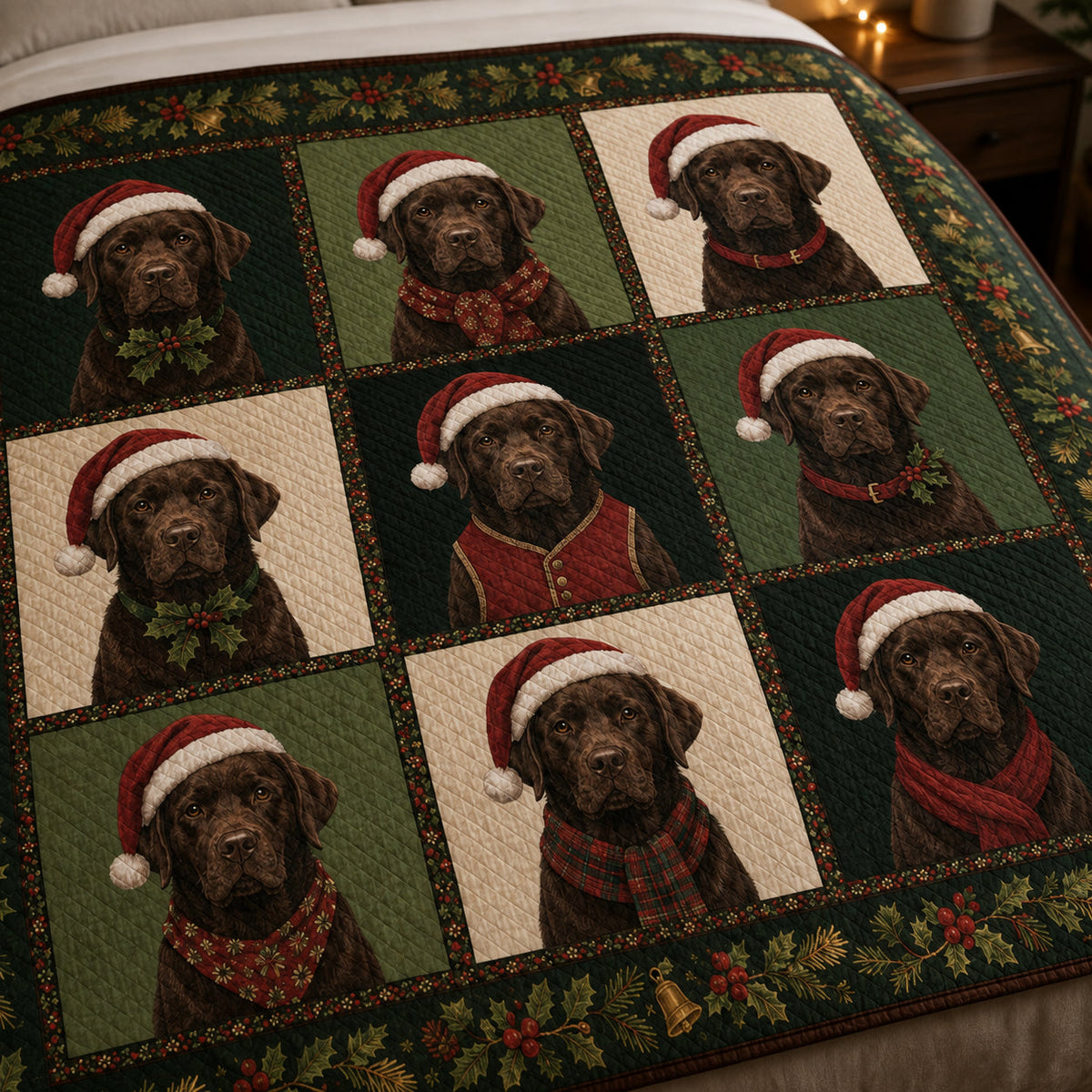 Chocolate Labrador Christmas Plaid Quilt Set – additional view 2