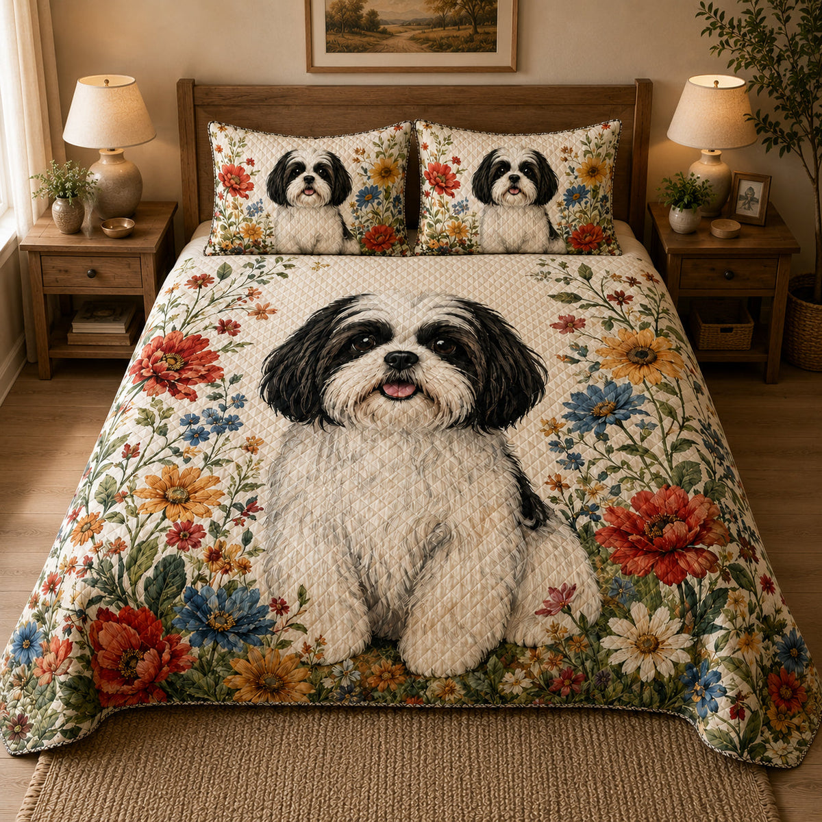 Shih Tzu Floral Quilt Set – additional view 2