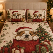 Bulldog Christmas Quilt Set