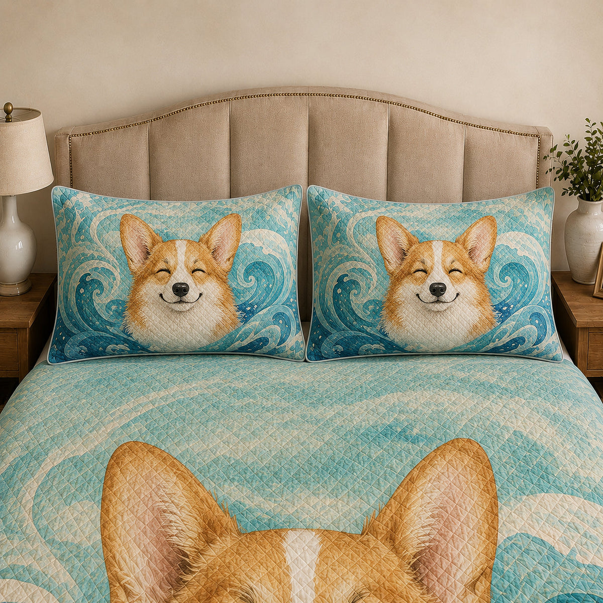 Corgi Ocean Wave Quilt Set – additional view 2