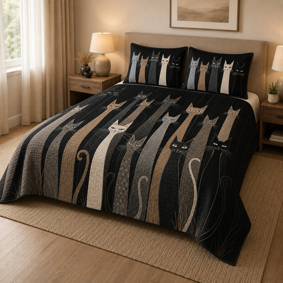 Modern Cat Silhouette Quilt Set – additional view 2