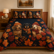 Autumn Dachshund Trio Leaves Quilt Set
