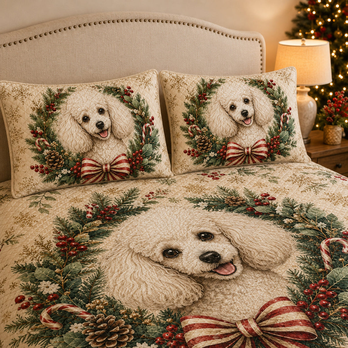 White Poodle Christmas Quilt Set – additional view 2