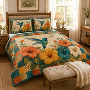 Vibrant Hummingbird Hibiscus Patchwork Quilt Set – additional view 2