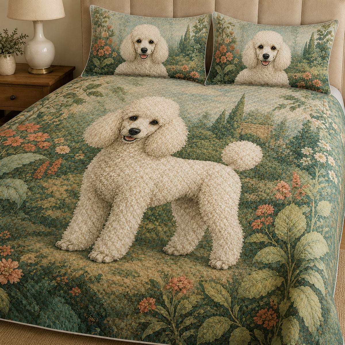 White Poodle Floral Quilt Set – additional view 2