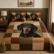 Dachshund Quilt Set, Black Tan Dog Bedspread