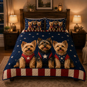 Patriotic Yorkie Quilt Set: close view of the quilt artwork showing Patriotic Yorkie