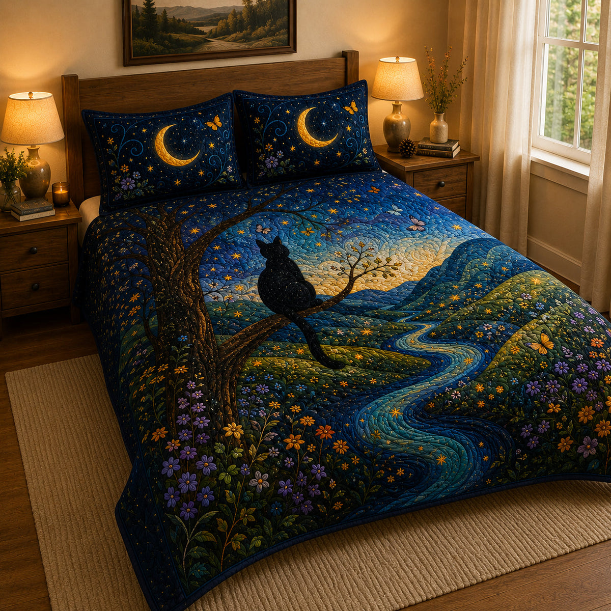 Black Cat Moonlight Garden Quilt Set – additional view 3
