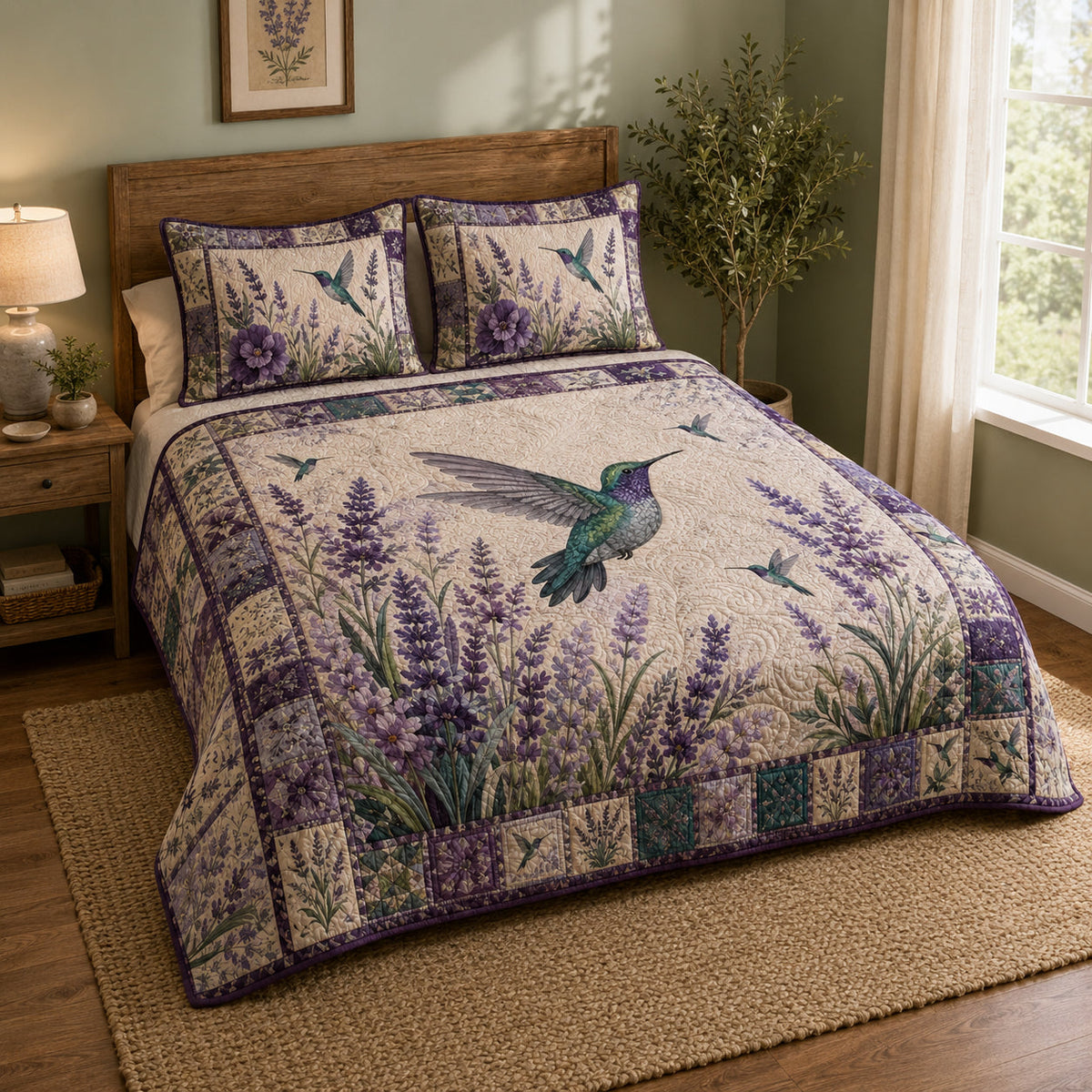 Purple Hummingbird Lavender Garden Quilt Set – additional view 2