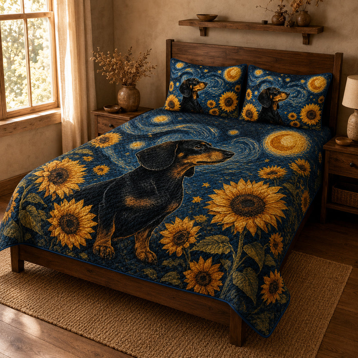 Dachshund Starry Night Sunflower Quilt Set – additional view 2