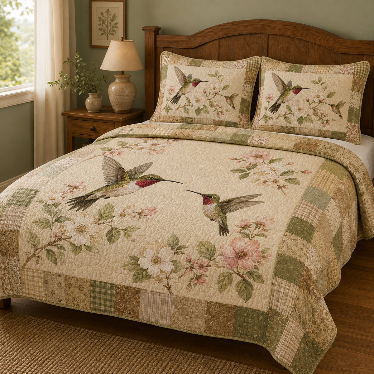 Hummingbird Floral Patchwork Quilt Set – additional view 2