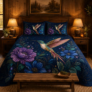 Hummingbird Floral Quilt Set Navy Blue Decor – additional view 2