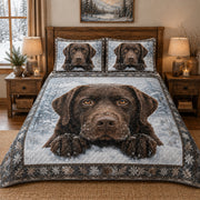 Labrador Winter Snow Quilt Set: angled bedroom view showing Labrador Winter Snow