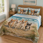 Chihuahua Puppies Running Beach Quilt Set