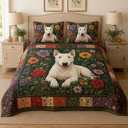 White Bull Terrier Floral Garden Quilt Set – additional view 3