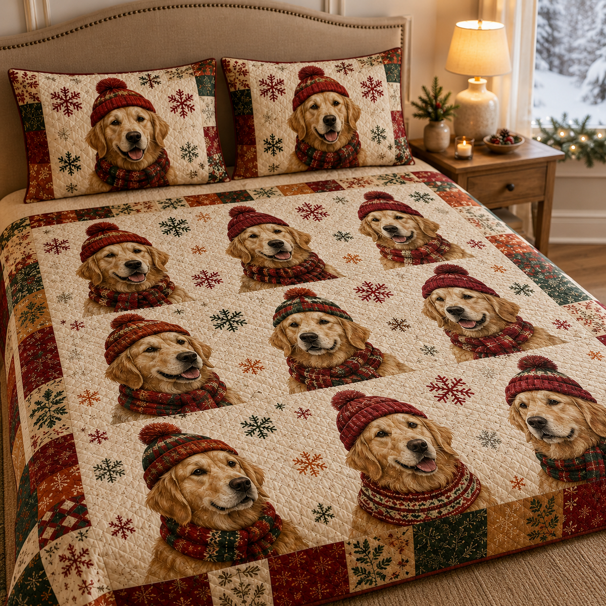 Golden Retriever Christmas Quilt Set
