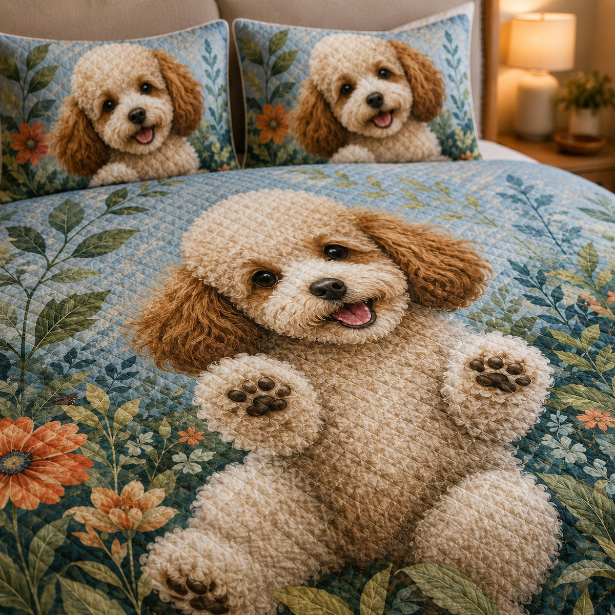 Cute Poodle Floral Quilt Set – additional view 2