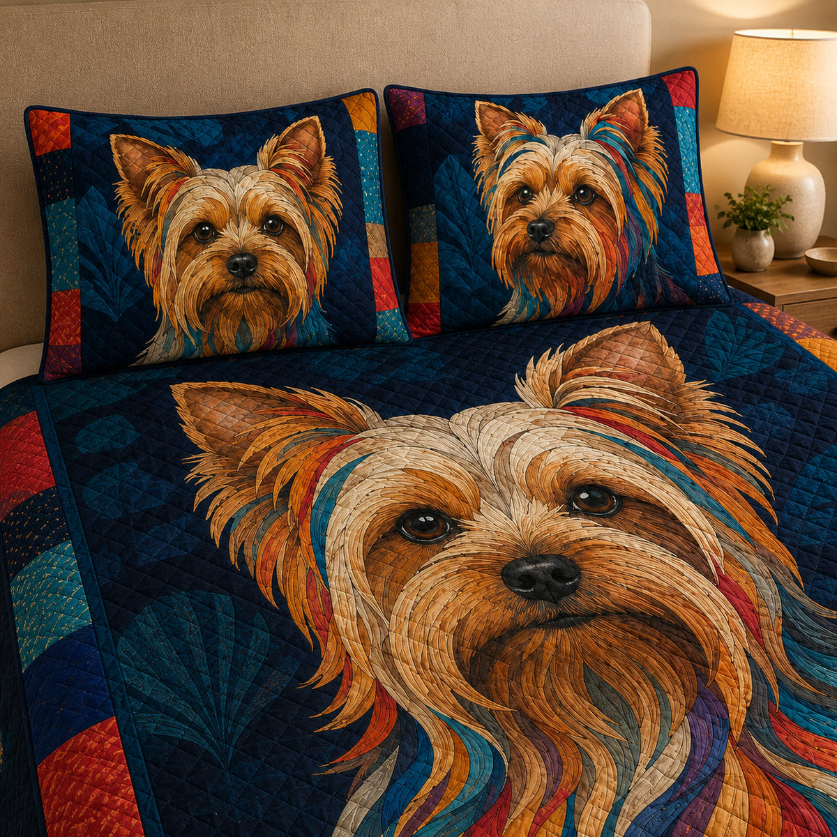 Colorful Yorkshire Terrier Patchwork Quilt Set – additional view 2