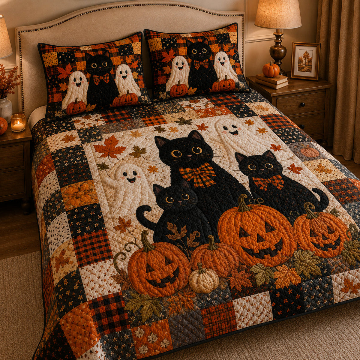 Halloween Black Cat Quilt Set Decor – additional view 3