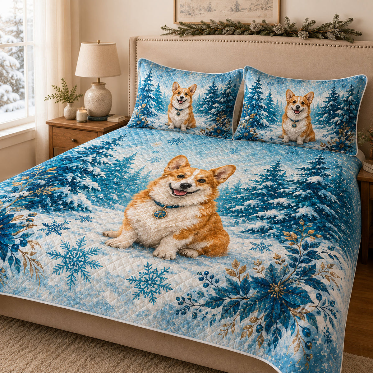 Corgi Snowy Forest Winter Quilt Set – additional view 2