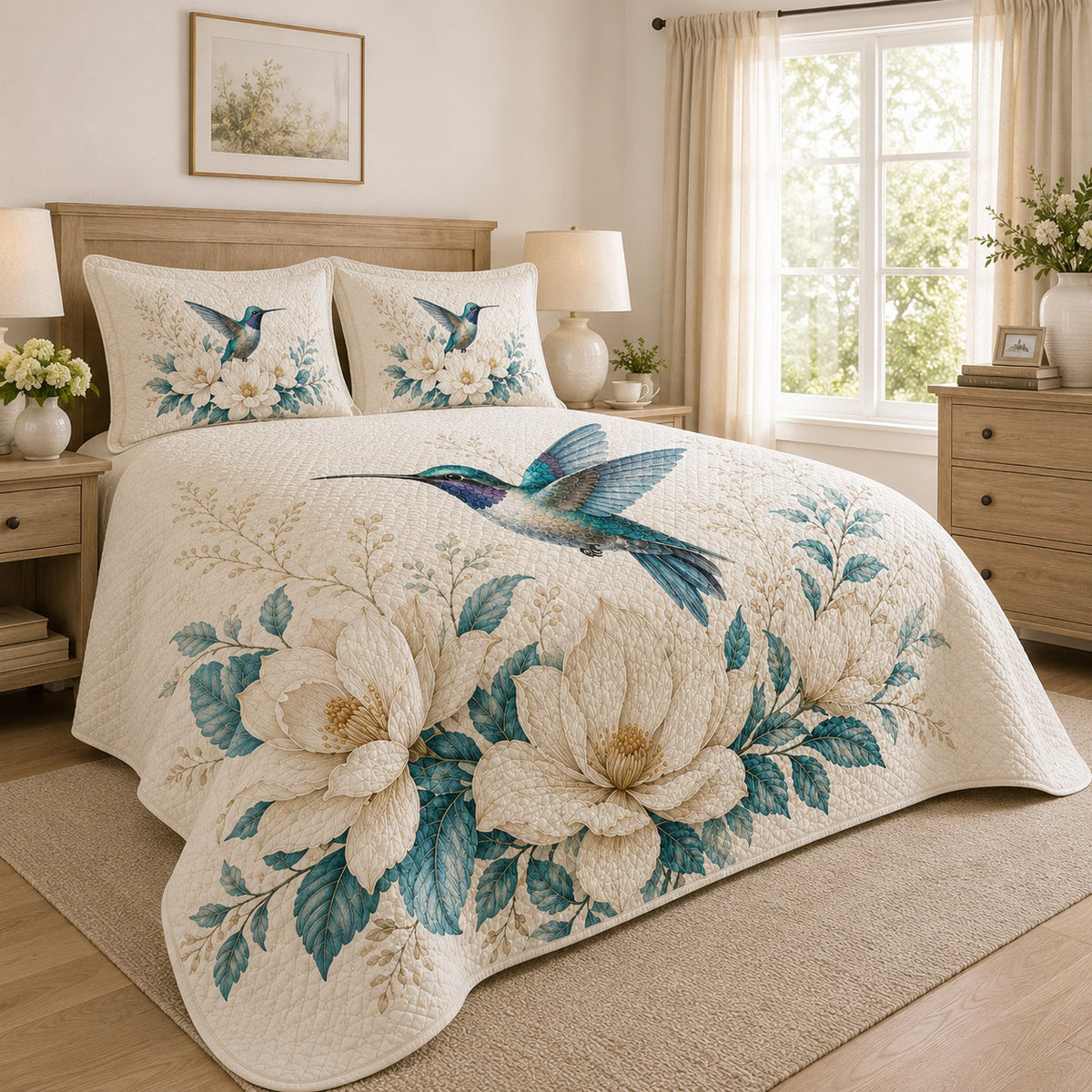 Hummingbird Magnolia Floral Quilt Set – additional view 2