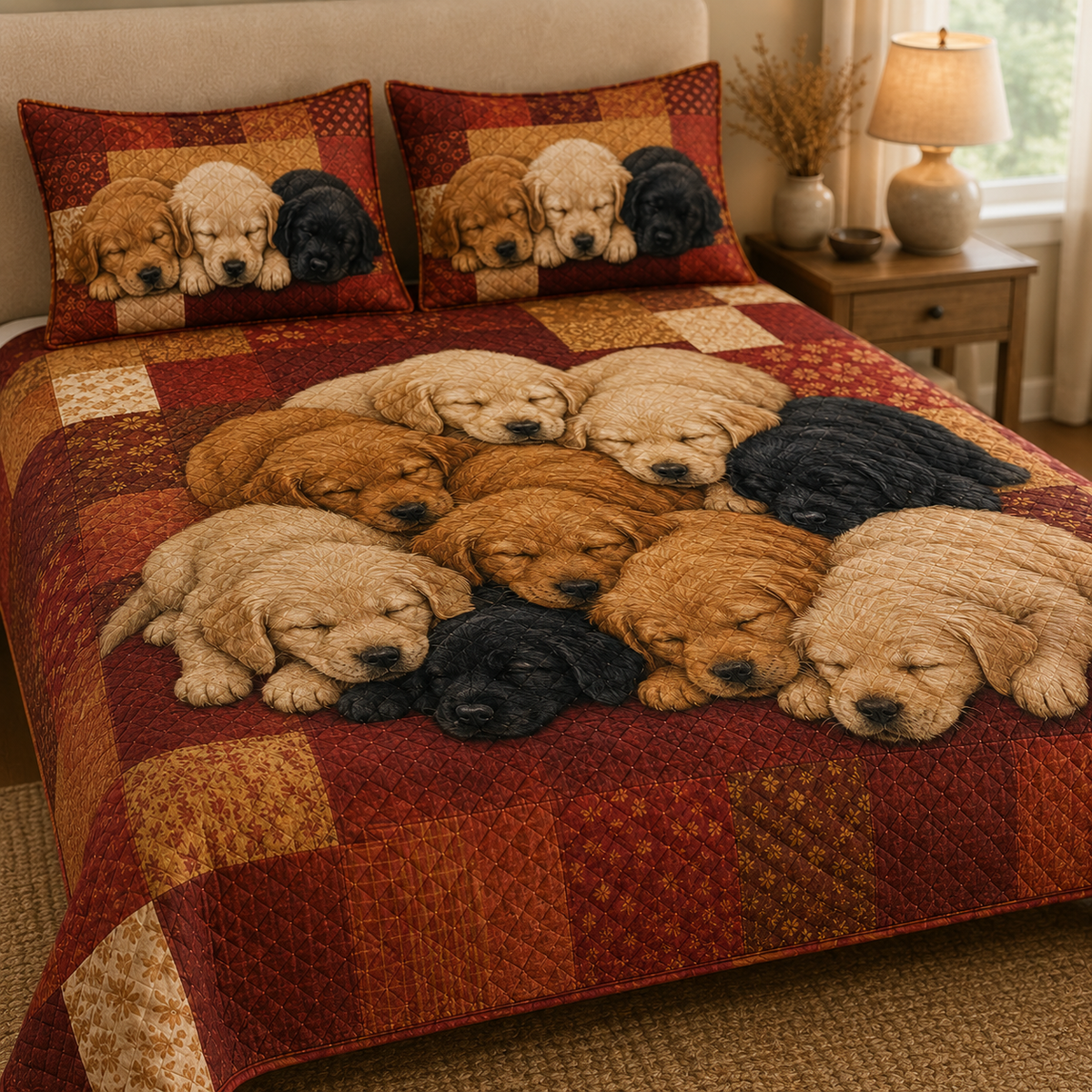 Golden Retriever Puppies Sleeping Quilt Set