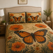 Monarch Butterfly Floral Quilt Set: angled bedroom view showing Monarch Butterfly Floral
