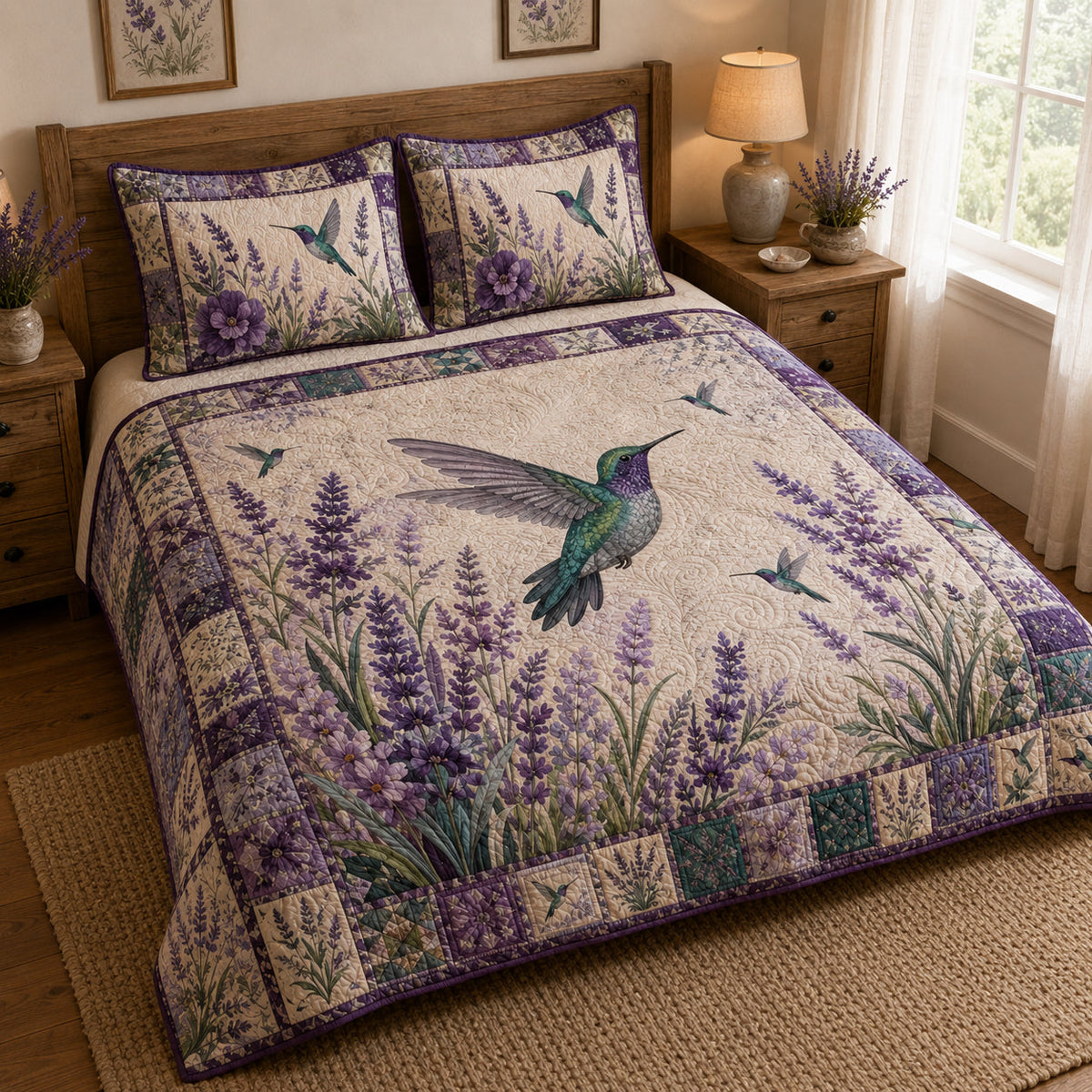 Purple Hummingbird Lavender Garden Quilt Set – additional view 3
