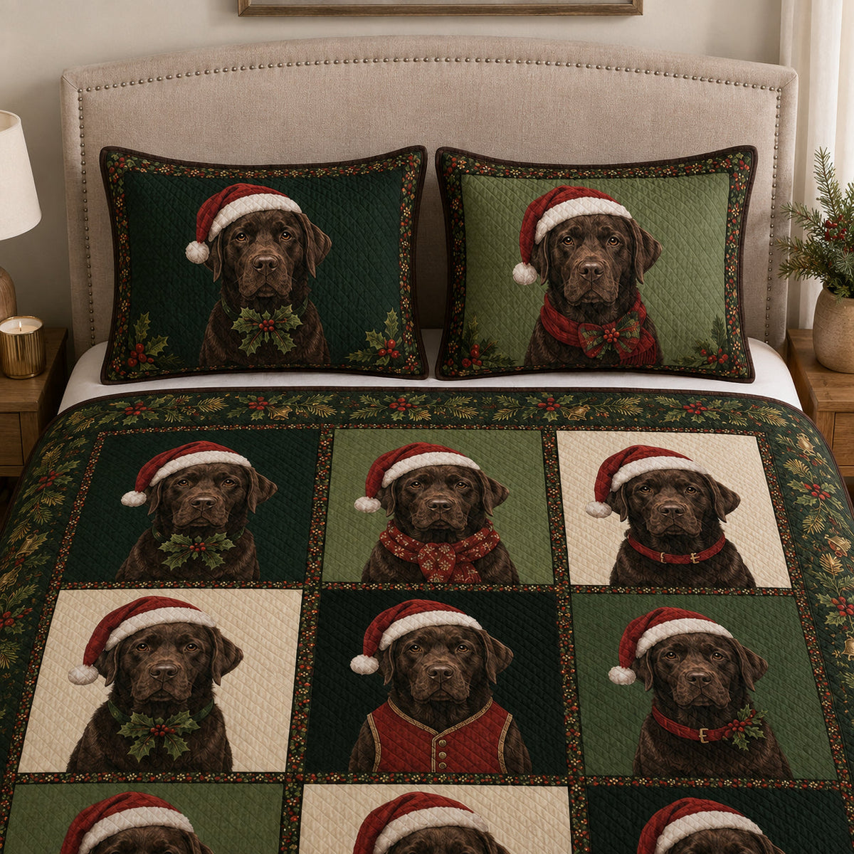 Chocolate Labrador Christmas Plaid Quilt Set – additional view 3