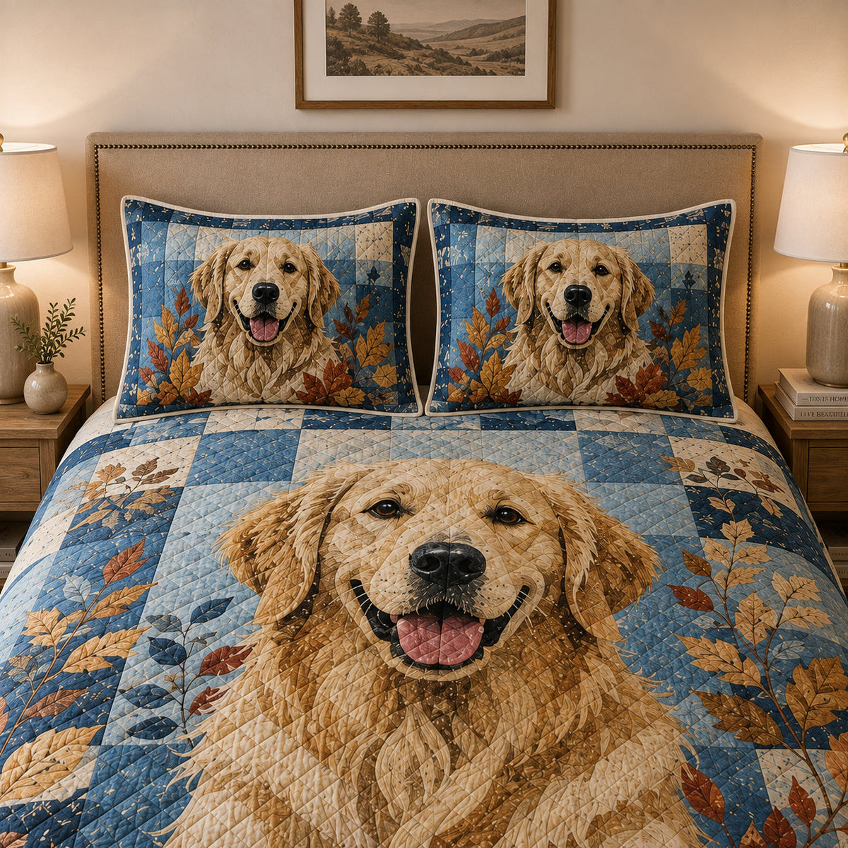 Golden Retriever Autumn Patchwork Quilt Set – additional view 2