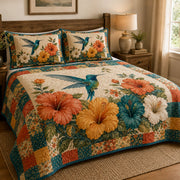 Vibrant Hummingbird Hibiscus Patchwork Quilt Set – additional view 3