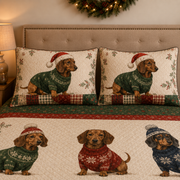 Dachshund Christmas Quilt Set, Festive Sausage Dog