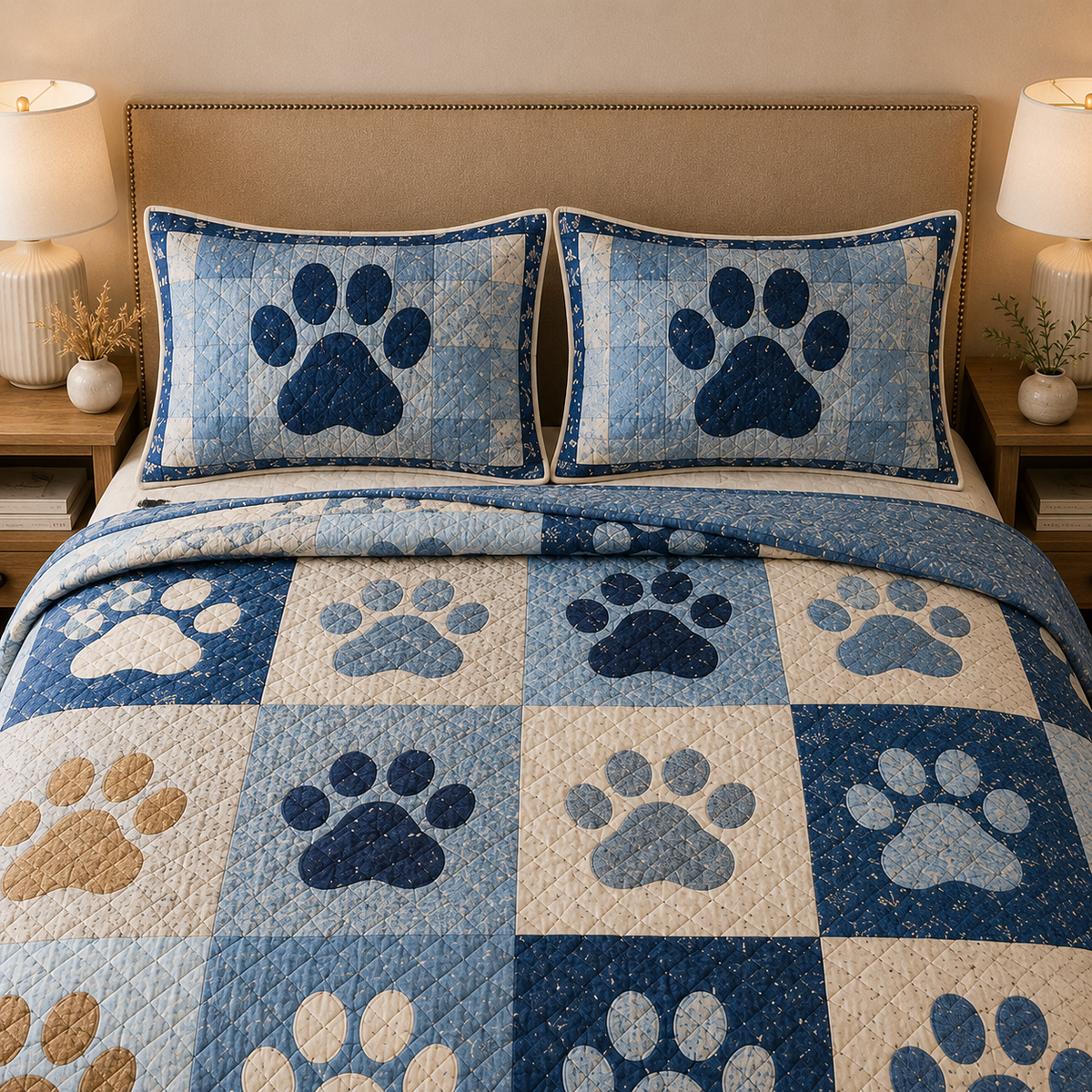 Dog Paw Print Quilt Set