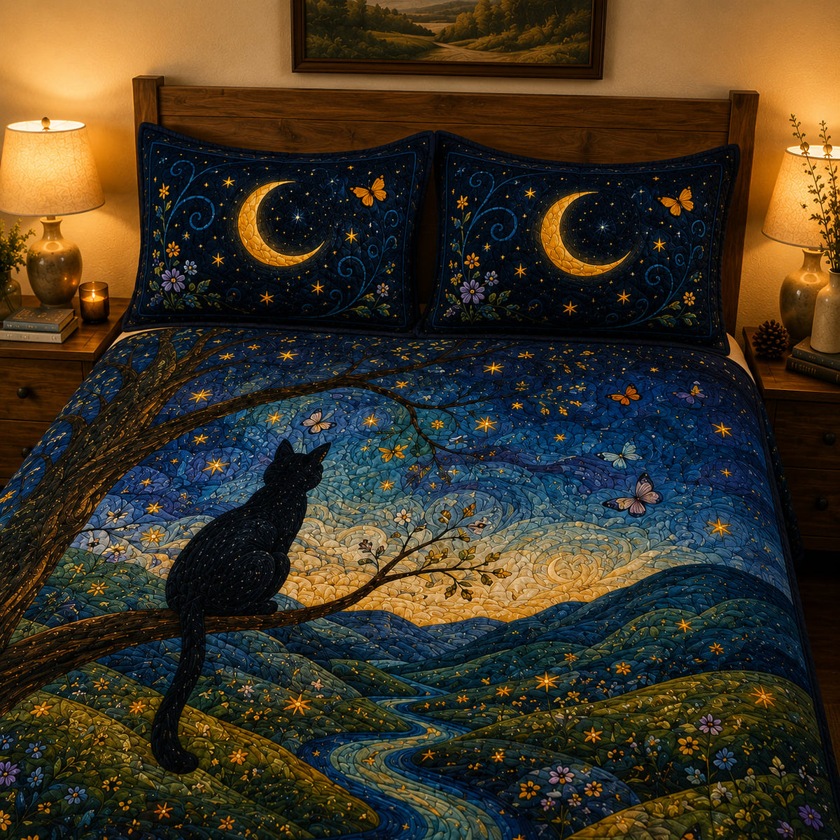 Black Cat Moonlight Garden Quilt Set – additional view 4
