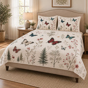 Butterfly Woodland Floral Quilt Set: angled bedroom view showing Butterfly Woodland Floral