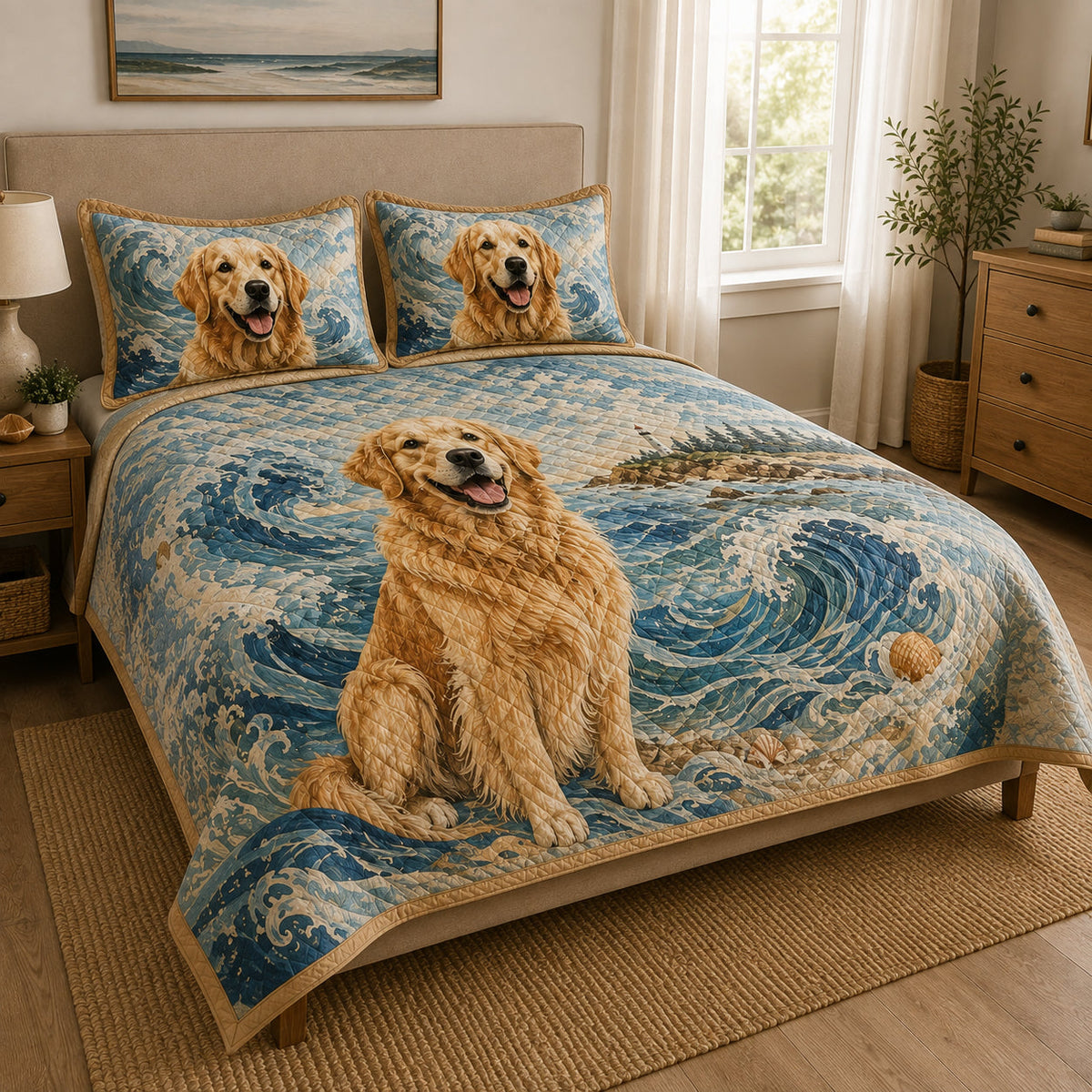 Golden Retriever Coastal Beach Quilt Set – additional view 2