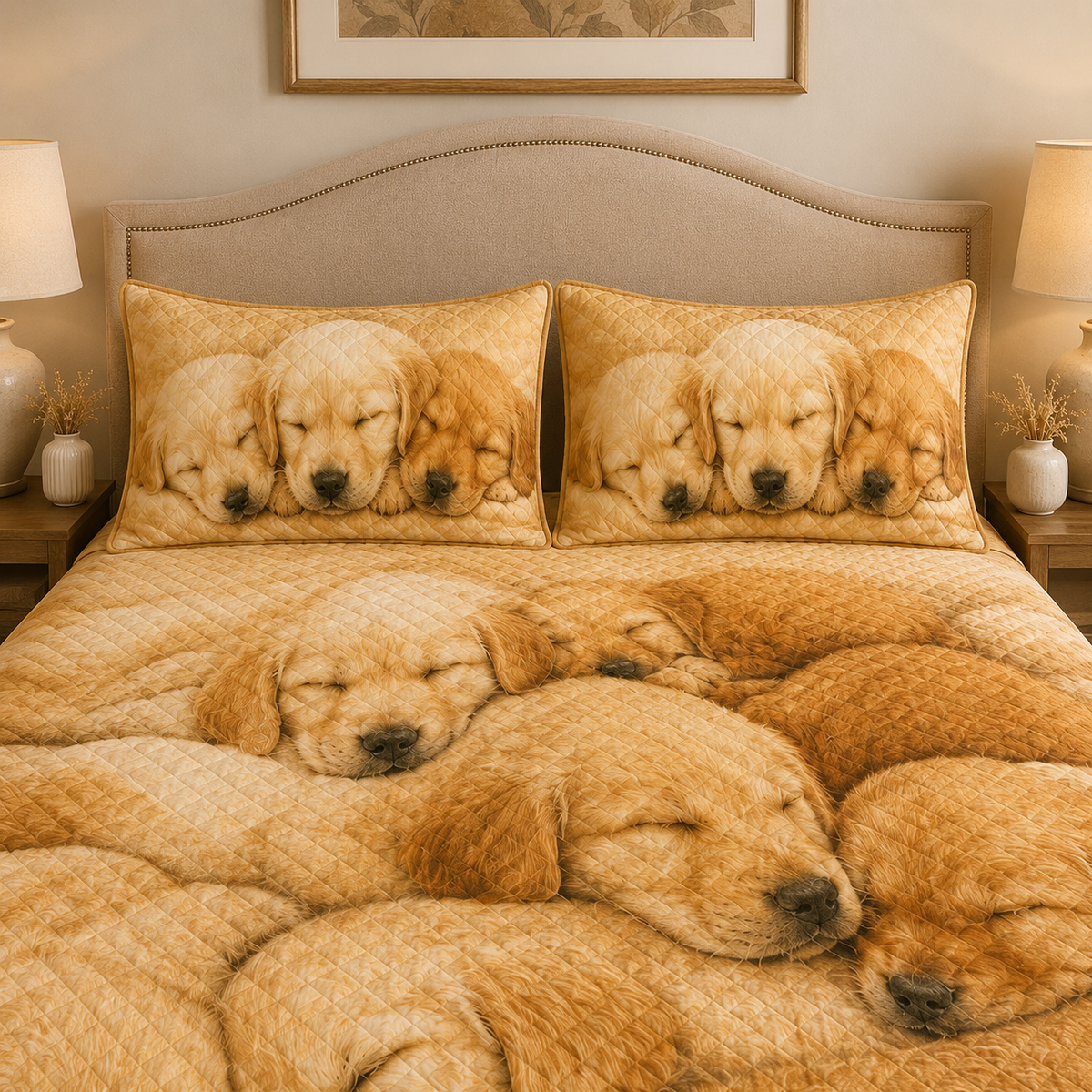 Golden Retriever Puppies Quilt Set