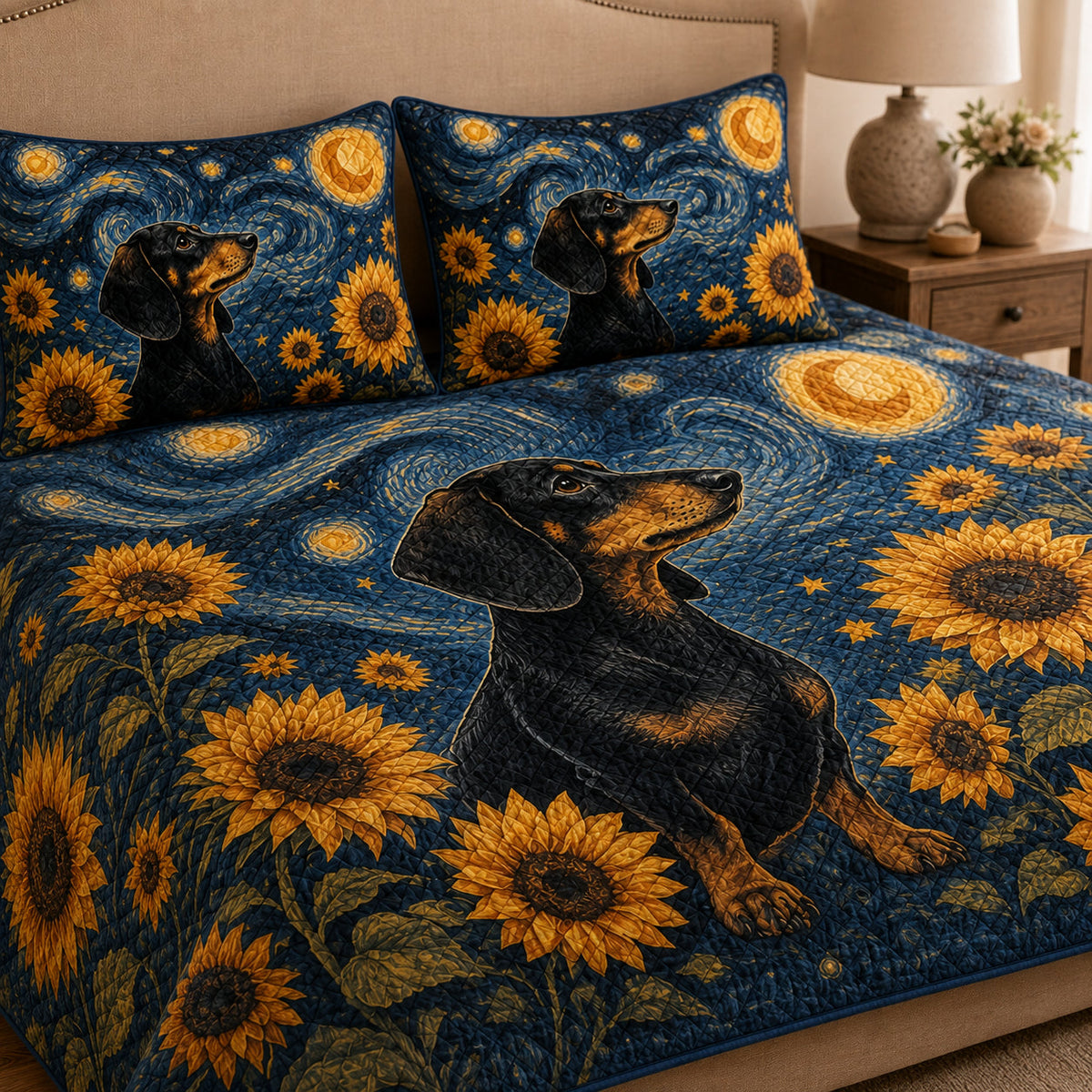 Dachshund Starry Night Sunflower Quilt Set – additional view 3