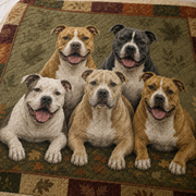 Pit Bull Quilt Bedding Set, American Pitbull Dog Bedspread with 2 Pillow Shams, Rustic Autumn Leaves Bedroom Decor