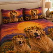 Golden Retriever Sunflower Quilt Set