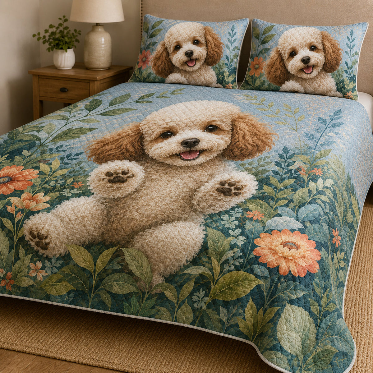 Cute Poodle Floral Quilt Set – additional view 3
