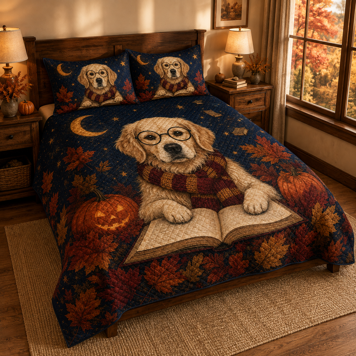 Golden Retriever Fall Quilt Set