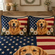 Patriotic Golden Retriever Floral Quilt Set