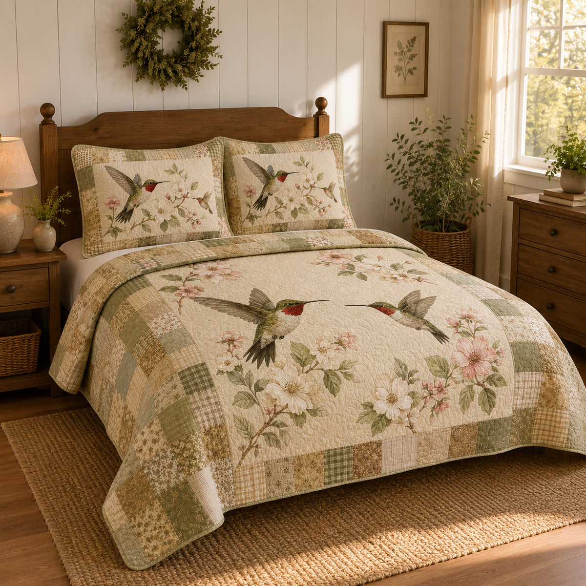 Hummingbird Floral Patchwork Quilt Set – additional view 3