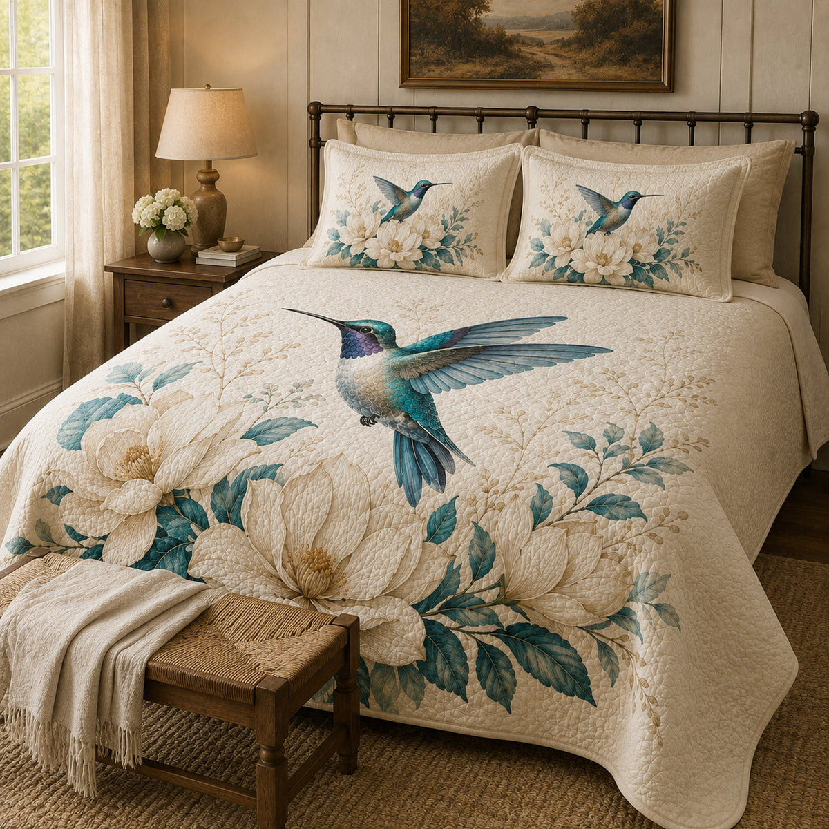 Hummingbird Magnolia Floral Quilt Set – additional view 3