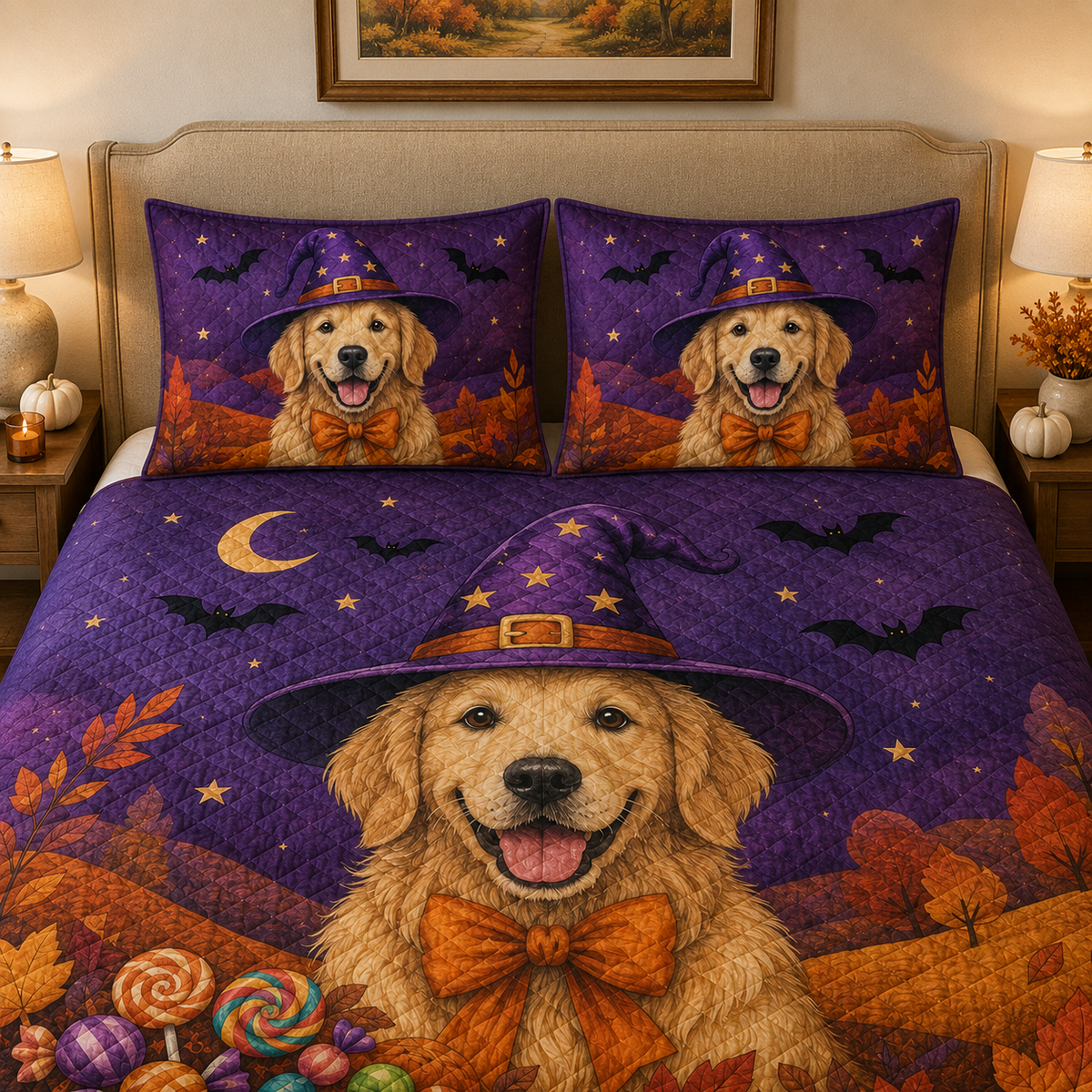 Golden Retriever Halloween Quilt Set