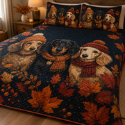 Autumn Dachshund Trio Leaves Quilt Set