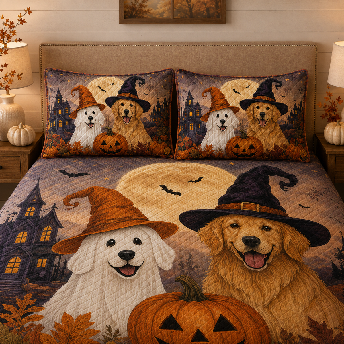 Golden Retriever Halloween Quilt Set