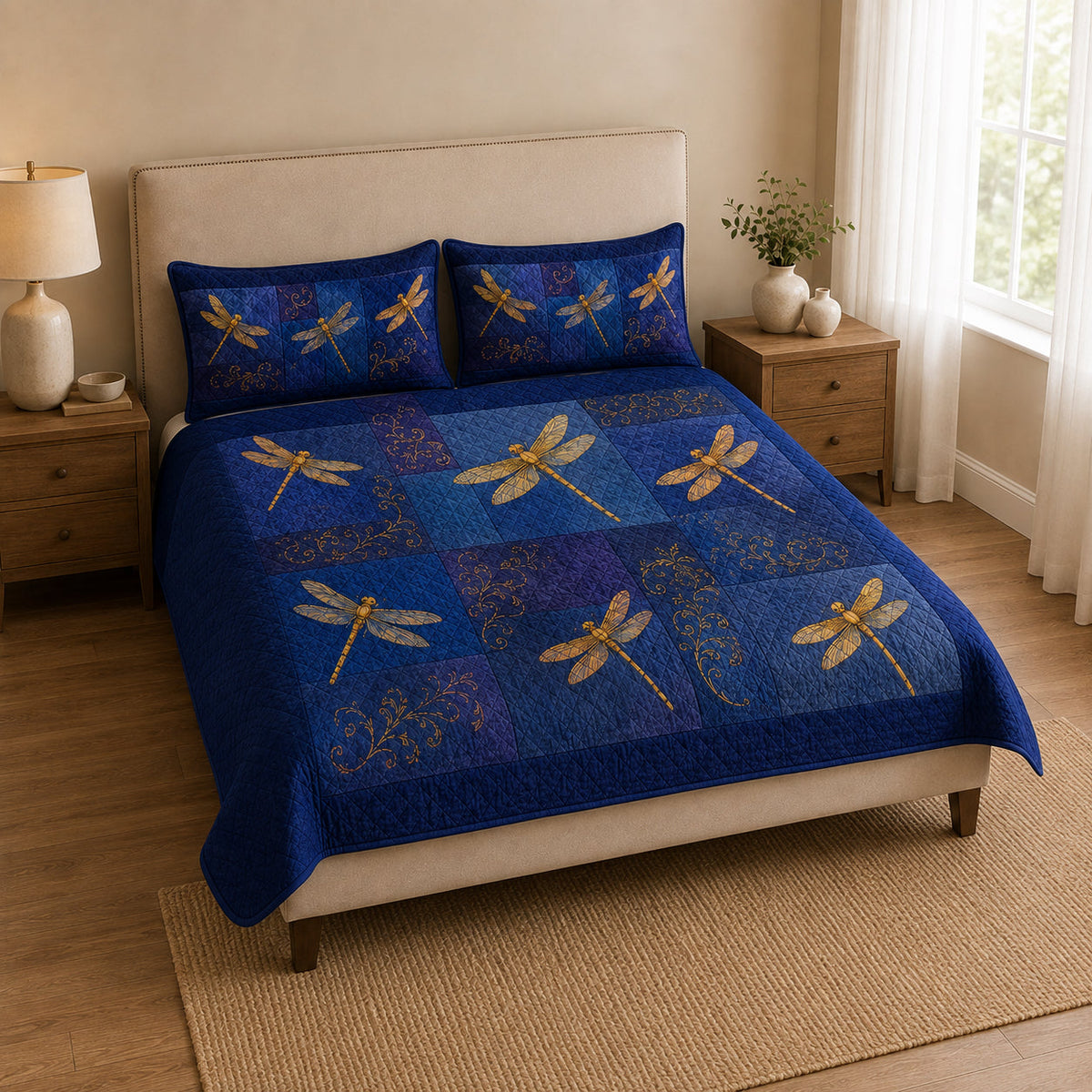 Dragonfly Quilt Set: close view of the quilt artwork showing Dragonfly